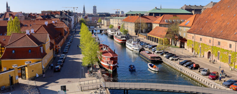 A sunny day in Copenhagen. Overhead shot of Frederiksholms Kanal