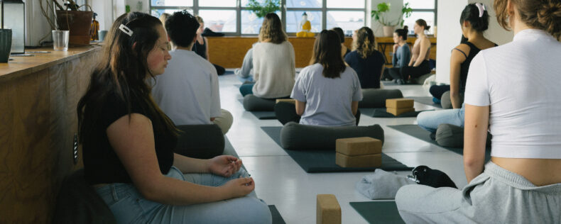 A group of students doing yoga for their neuroscience field study.