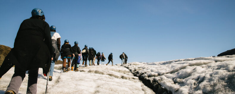 Students on a ice hike in Iceland.