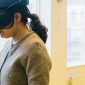 Students using VR during a medical simulation lab.